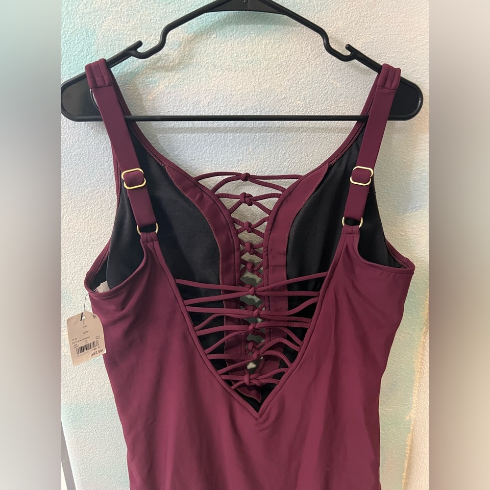 NWT Aqua Green Burgundy One Piece Bathing Suit - Picture 6 of 9
